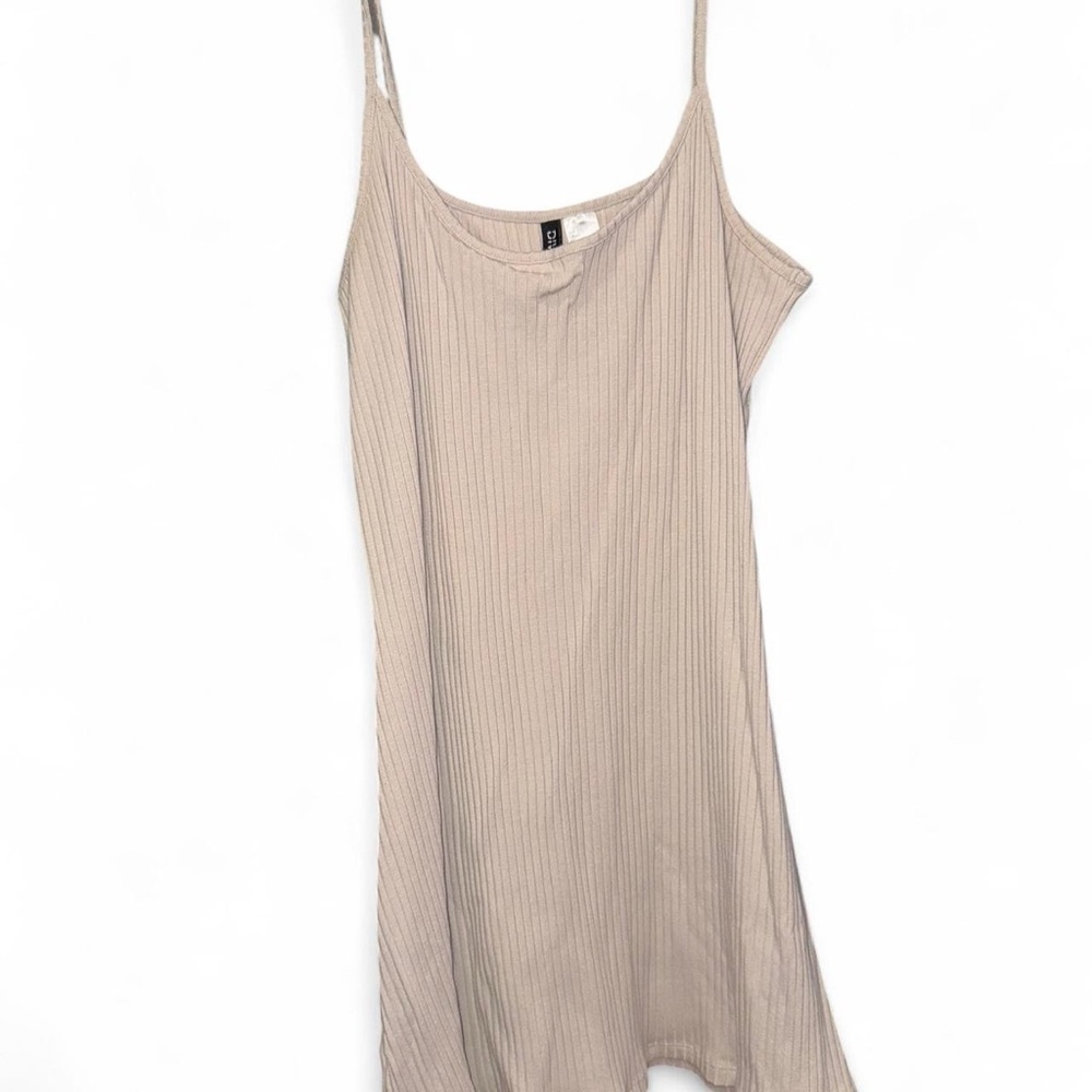 Beige Ribbed Slip Dress